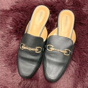 Merona Black Leather Mules with Gold Accent